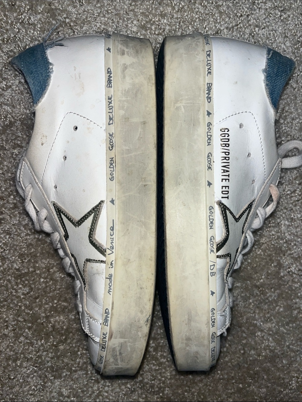 Golden Goose White Leather Sneakers with Blue Heel and Star Accent - Picture 7 of 7